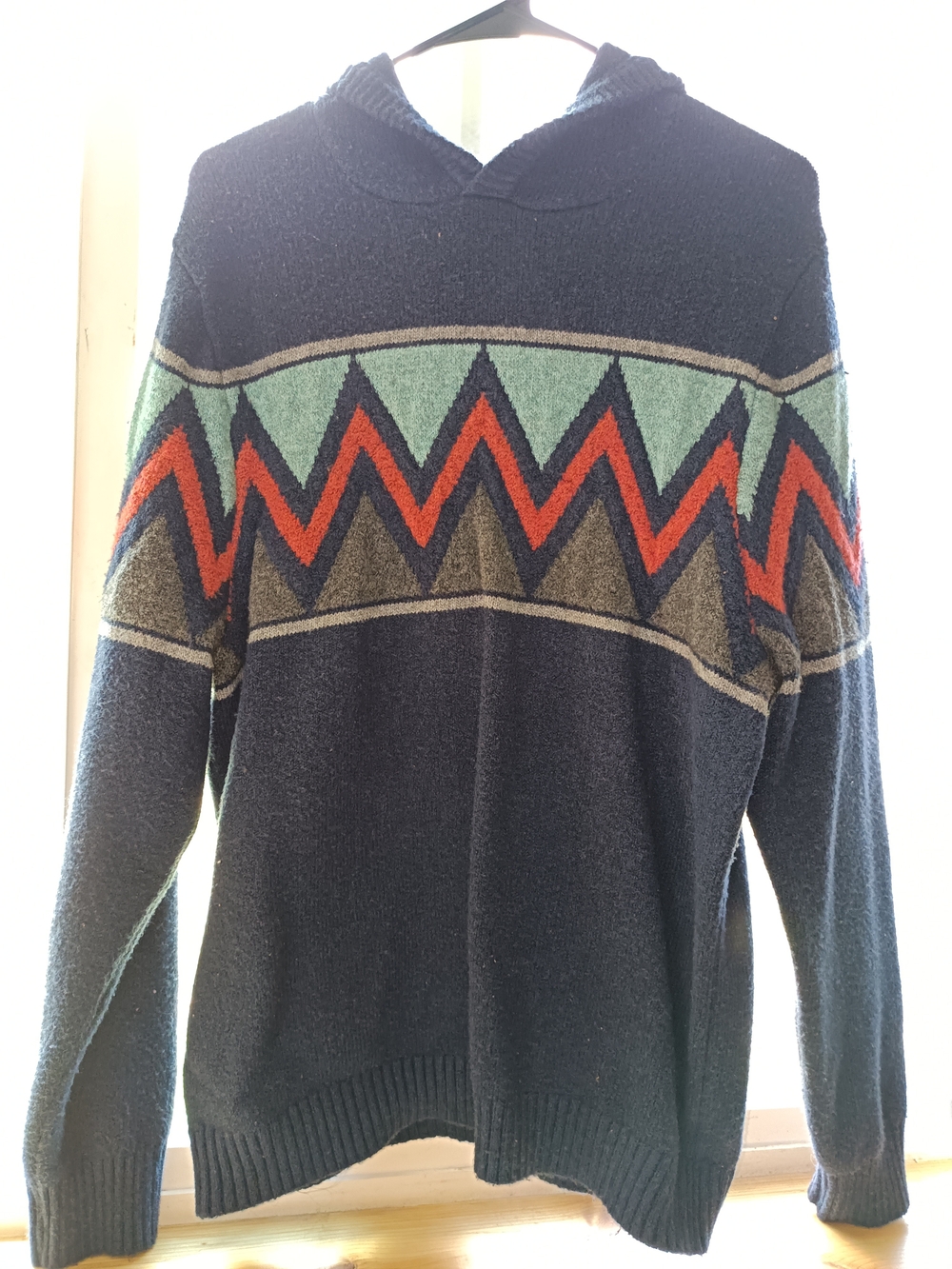 Goodfellow & Co Navy Crewneck Sweater with Teal and Rust Zigzag